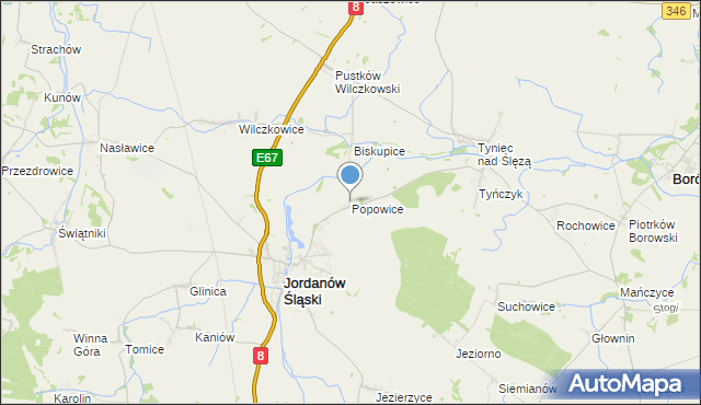 mapa Popowice, Popowice gmina Jordanów Śląski na mapie Targeo